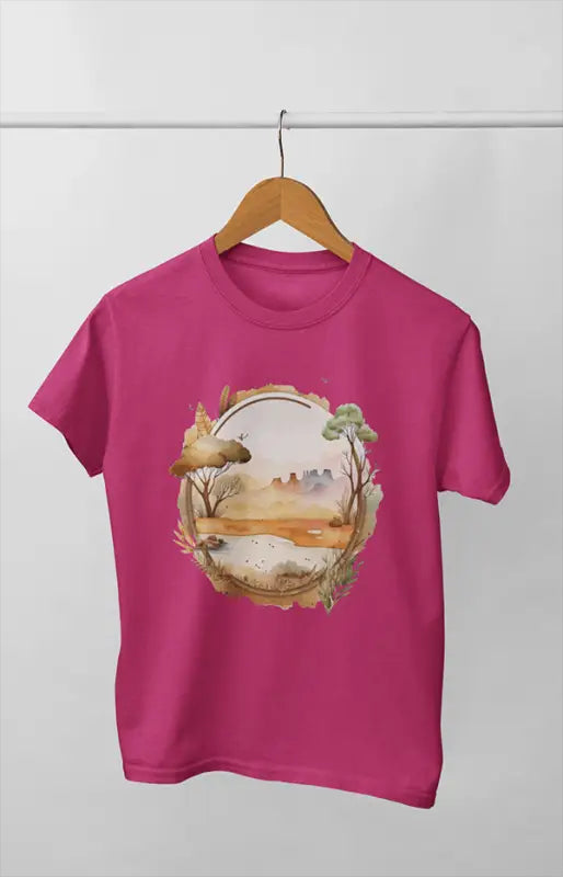 Girl Round Neck Half Sleeve Safari Animal - 11Y / Pink